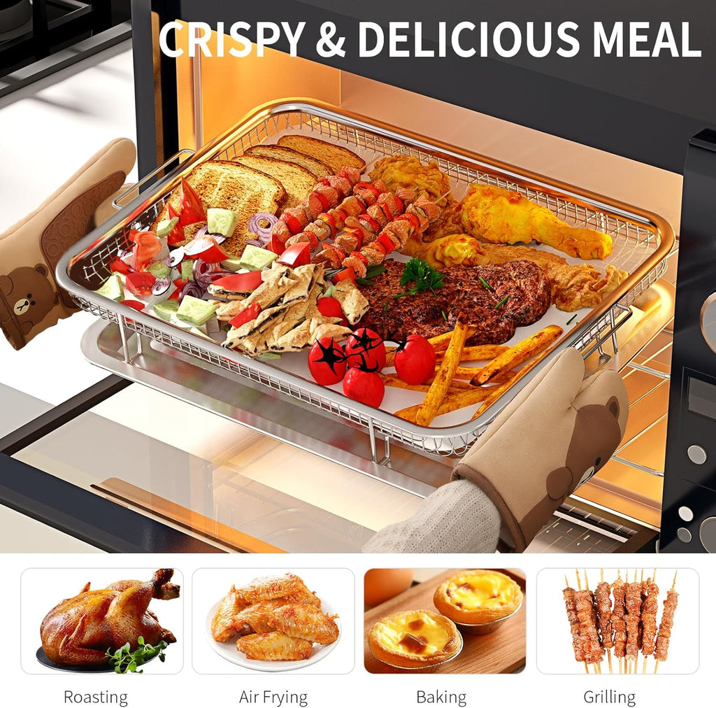 OPENICE Large Air Fryer Basket - 15.3" x 11.0" Stainless Steel Tray with 30 Parchment Papers for Baking & Grilling