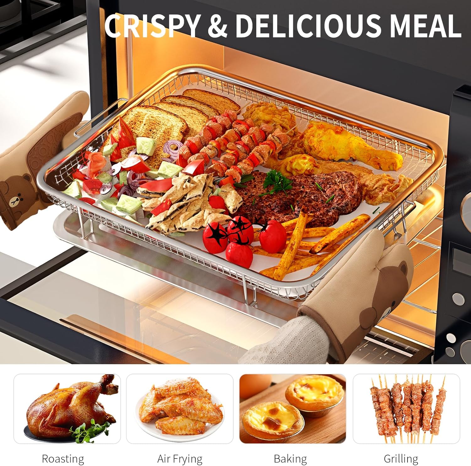 OPENICE Large Air Fryer Basket - 15.3" x 11.0" Stainless Steel Tray with 30 Parchment Papers for Baking & Grilling