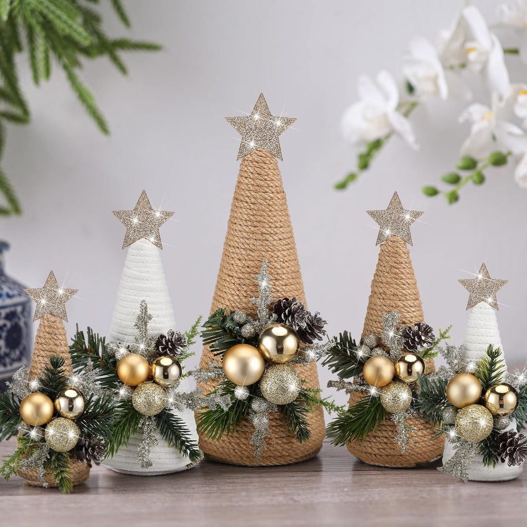 Thyle Christmas Yarn Trees - 5 Pcs Artificial Cone Tree Centerpiece for Holiday Decor | Winter Kitchen Tabletop
