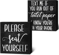 Jetec Farmhouse Bathroom Signs - Rustic Wooden Plaque Decor | Funny "Please Seat Yourself" Wall Art (Set of 2)
