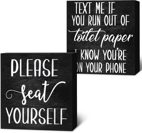 Jetec Farmhouse Bathroom Signs - Rustic Wooden Plaque Decor | Funny "Please Seat Yourself" Wall Art (Set of 2)