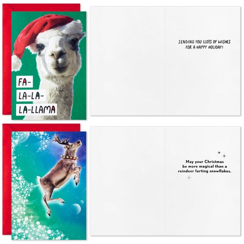 Hallmark Shoebox Funny Boxed Christmas Cards (24 Cards and 24 Envelopes) Dog, Cat, Llama, Reindeer