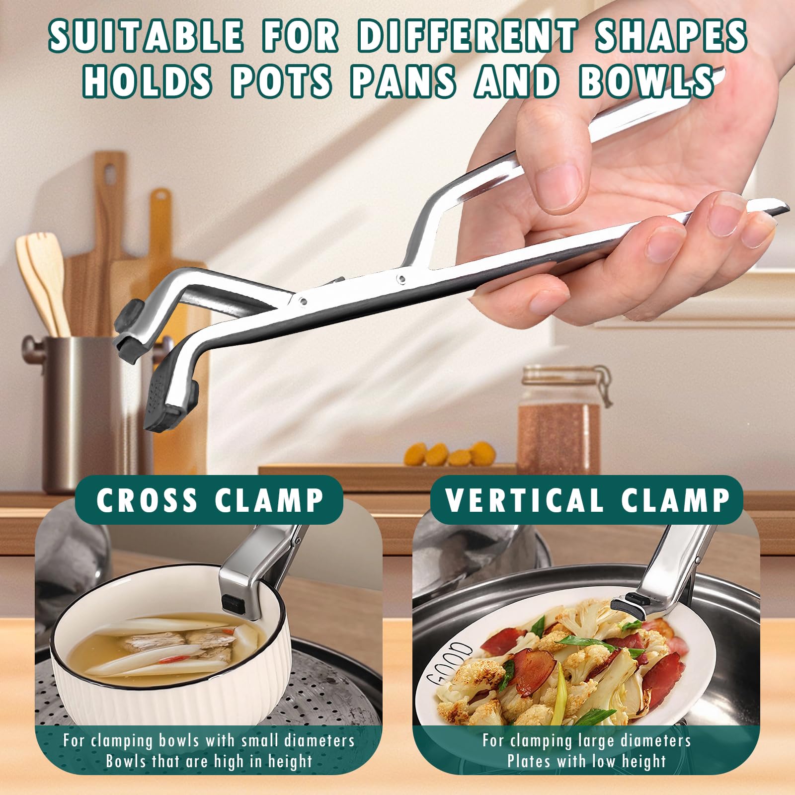Cxqbsmy 2PCS Stainless Steel Hot Plate Gripper Clips - Multi-Purpose Hot Bowl Dish Plate Gripper Clips Tongs Clamp Holder for Oven, Air Fryer, Steamer, Pots & Bowls, Non-Slip Design