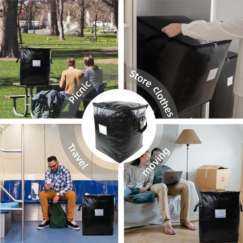 3 Pack Extra Large 91L Heavy Duty Moving Bags - Waterproof Foldable Storage Totes for Clothes & Bedding