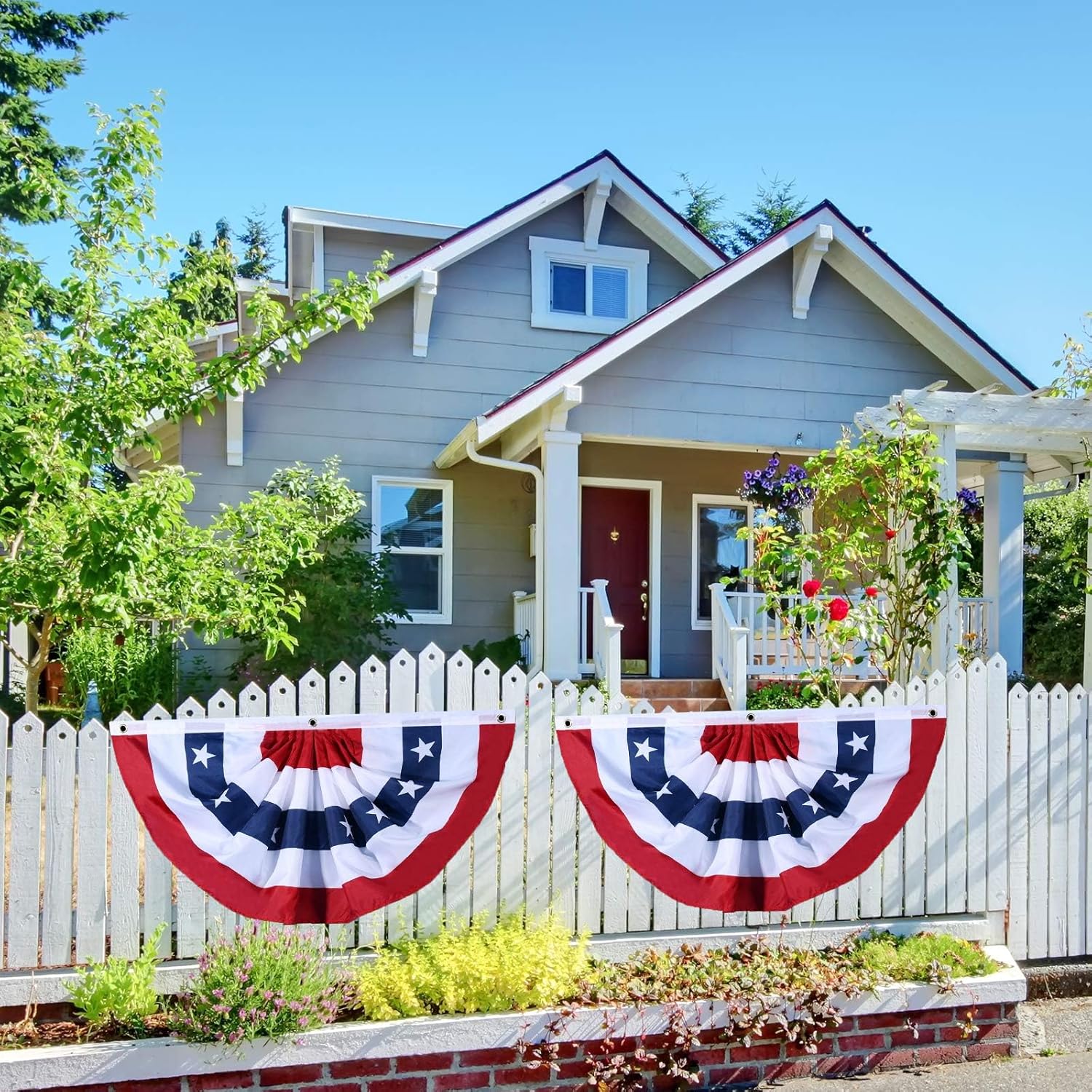 American Flag Bunting - Patriotic Pleated Fan Flag with Brass Grommets | 2x4 Feet for 4th of July Decor