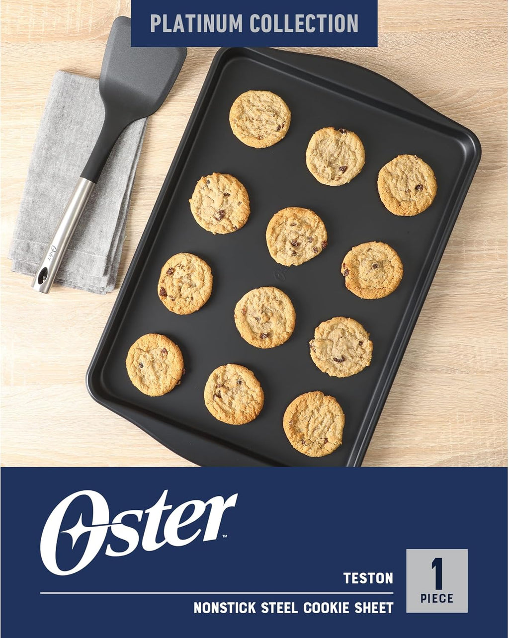 Oster Teston Nonstick Cookie Sheet - 18 x 13 Inch Carbon Steel Baking Pan | Matte Black, Warp-Resistant, PFAS-Free