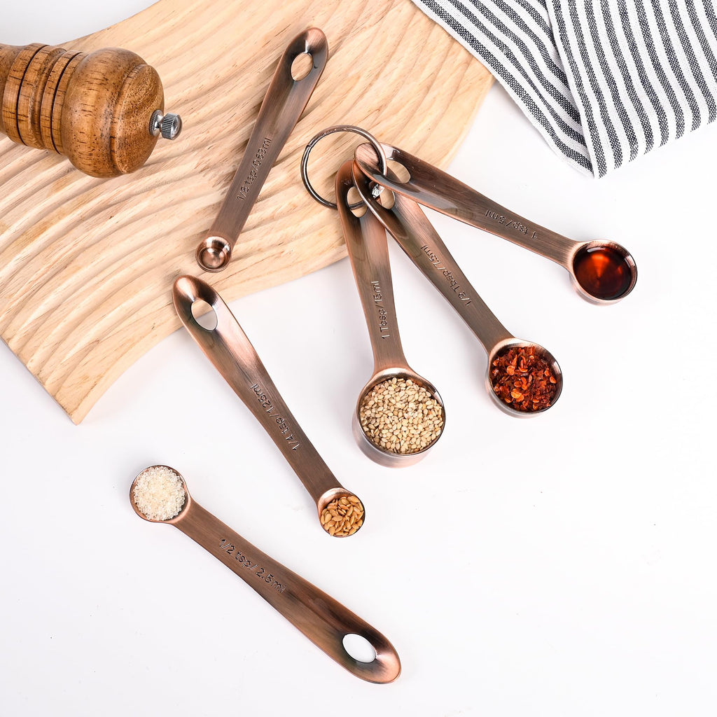 Viwehots Copper Measuring Cups and Spoons Set 16, Dry&Liquid Stainless Steel Measuring Cups and Spoons, 7 Metric&US Measing Cups & 6 Measuring Spoons & Measure Equivalents for Kitchen&Baking
