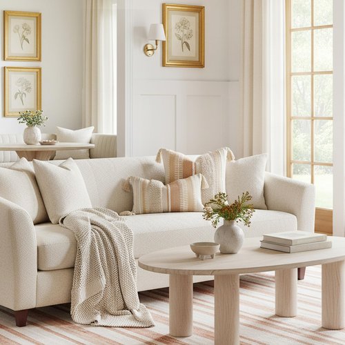 BlissBlush 20x20 Pillow Cover, Neutral Cream Boho Decorative Pillowcase with Tufted Texture and Tassels, Square Accent Cushion for Couch Sofa Living Room (Cover Only)