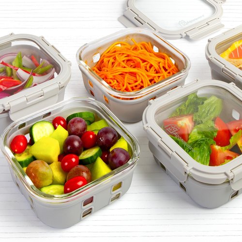Agosquare Glass Food Storage Containers with Glass Lids – 28oz Meal Prep Containers, Lunch Box with Silicone Sleeve – Stackable Containers for Lunch & Leftovers