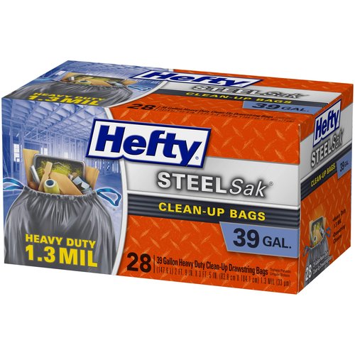 Hefty SteelSak Heavy Duty Large Clean-Up Trash Bags, 39 Gallon, 28 Count