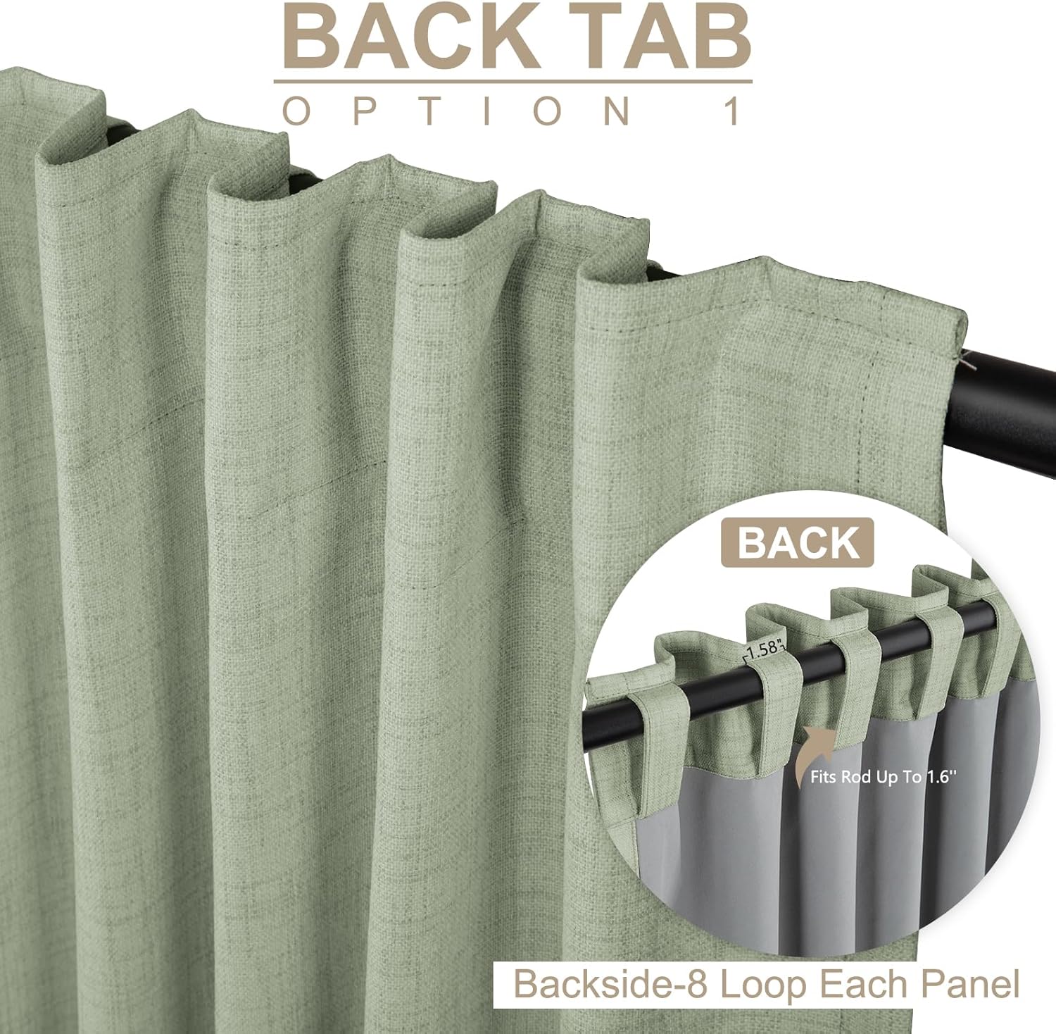 Skiennix 100% Blackout Linen Curtains - Thermal Insulated Drapes for Bedroom | 50" W x 96" L, Sage Green