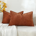 Stellhome Set of 2 Halloween Decorations Autumn Rust Pillow Covers Soft Textured Lumbar Chenille Accent Solid Cushion Cover for Couch Sofa Bedroom Living Room 12x20 Inch, Burnt Orange
