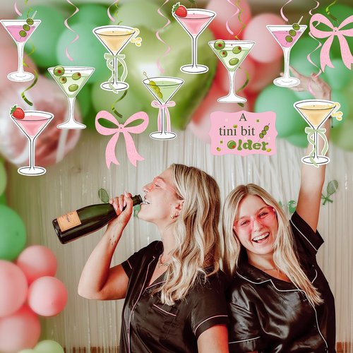 20pcs A Tiny Bit Older Birthday Party Hanigng Swirl Decor, Martini Bow Party Decor, Tini Bar Party Ceiling Streamers for Girls Martini Birthday Party, Martini Bachelorette Bridal Shower Party Supplies