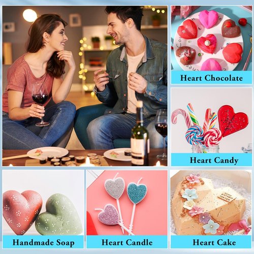 34Pcs Valentine's Day Heart Silicone Molds, Sublaga Breakable Heart Mold Set for Chocolate, Letter Mold and Number Chocolate Molds for Valentine Candy Making