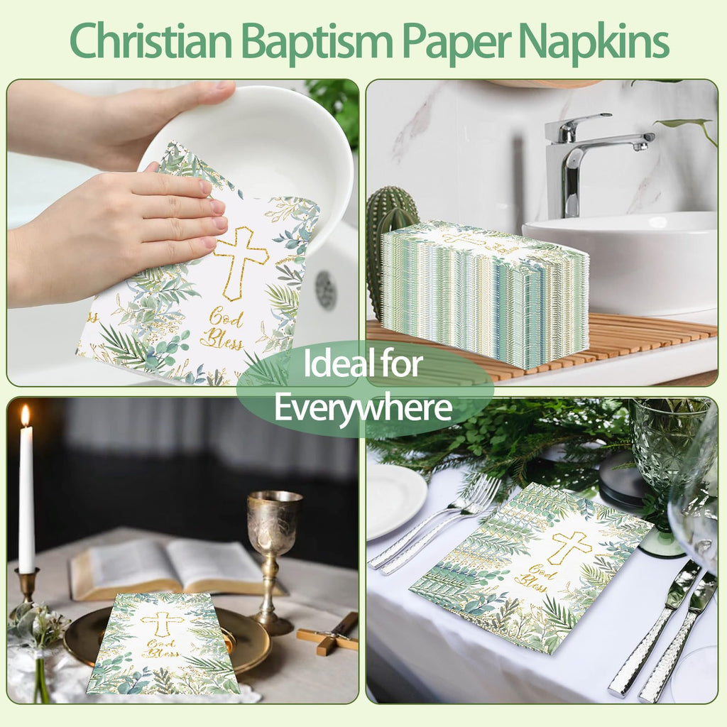 100PCS Greenery Paper Napkins 3 Ply Disposable Hand Towels for Bathroom Green Eucalyptus Leaves Guest Napkins Decorative Dinner Napkins for Wedding Bridal Baby Shower Birthday Spring Party