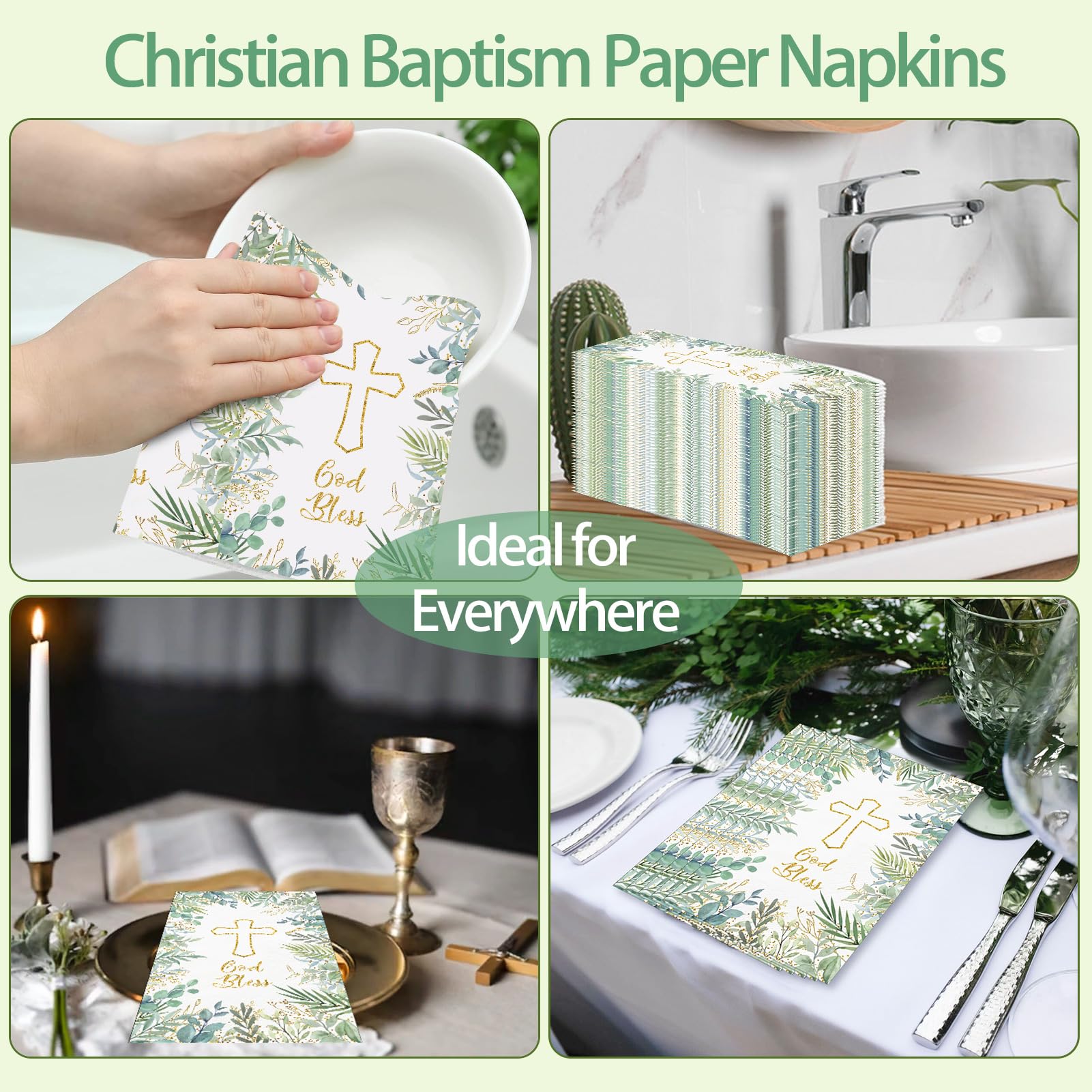 100PCS Greenery Paper Napkins 3 Ply Disposable Hand Towels for Bathroom Green Eucalyptus Leaves Guest Napkins Decorative Dinner Napkins for Wedding Bridal Baby Shower Birthday Spring Party