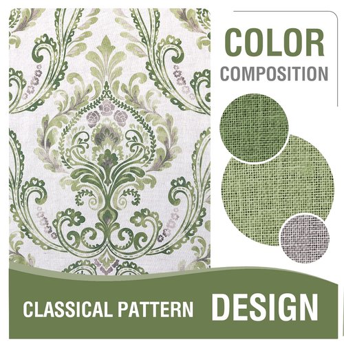 H.VERSAILTEX Green Floral Linen Sheer Curtains for Living Room, 84 inches Country Boho Style Flower Damask Patterned Printed Grommet Window Curtains for Farmhouse Bedroom, Sage Green, 2 Panels