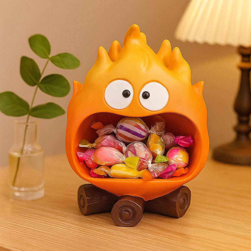 Dosker Funny Resin Flame Statue with Candy Dish & Key Dish, Entryway Table Candy Bowl Decor (Orange)
