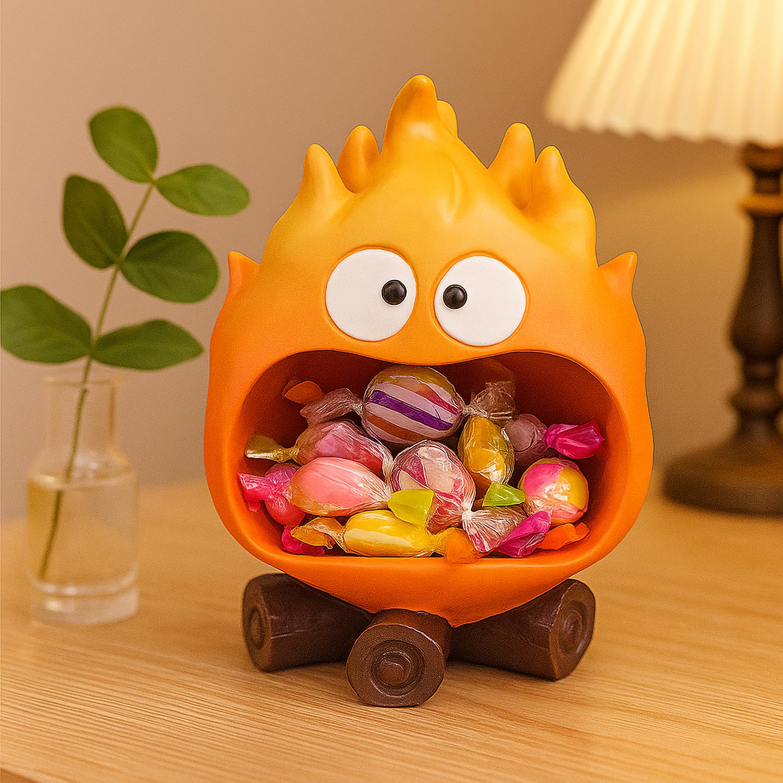 Dosker Funny Resin Flame Statue with Candy Dish & Key Dish, Entryway Table Candy Bowl Decor (Orange)