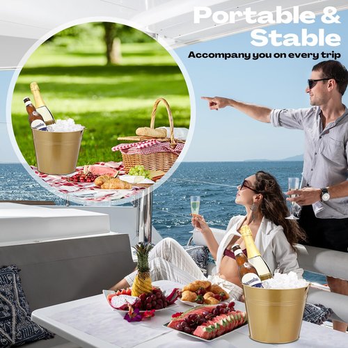 Didaey 24 Pcs Metal Beer Bucket Bulk Ice Bucket Ice Pails with Handle Champagne Soda Party Beverage Chiller for Summer Picnic Pool Wedding Party Supplies Wine Champagne Bar (7.1 x 6.5 x 5.1",Gold)