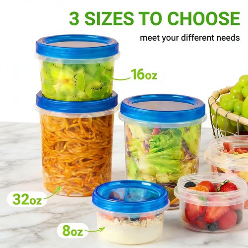 Soelomu 8 oz Freezer Storage Containers with Twist Top Lids, 10 Pack Reusable Meal Prep Containers Plastic Stackable Leakproof Food Storage Containers for Soup, Sauce, Salad, Leftover, Oats