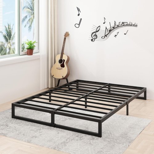 Lutown-Teen Queen Size Bed Frame - Heavy Duty Metal Platform with Steel Slat Support | Easy Assembly, Black