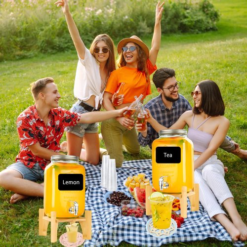 2 Set 2.2 Gallon Upgraded Plastic Drink Dispensers for Parties, Anti-Blocking Beverage Dispenser with Stand for Lemonade Juice Water Liquor