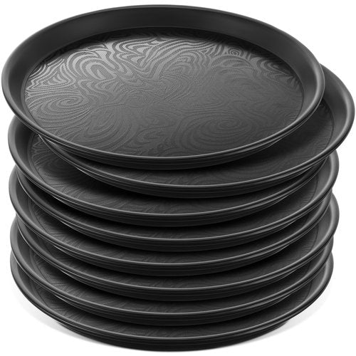 Zopeal 8 Pcs 16 Inch Round Restaurant Serving Trays Non Slip Surface Black Serving Plastic Food Meals Server Tray for Halloween Party Bar Restaurant Cocktail Cafeteria