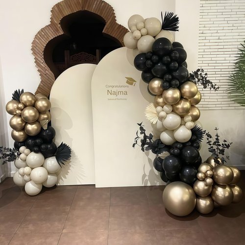 Black White Gold Balloon Garland Kit, 115Pc Beige Sand Black Cream Metallic Gold Balloon Arch Explosion Star Foil Balloons for Girls Women Birthday Bachelorette Graduation Coquette Party Decoration