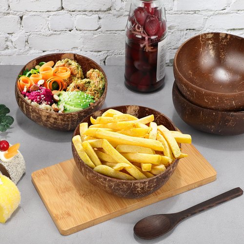 Bokon 24 Pcs Coconut Shell Bowls Polished Wooden Bowls Natural for Smoothie Acai Salad Vegan Gifts Kitchen Decor (Large)
