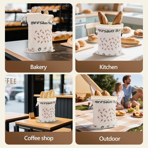 Beeswax Bread Bags (2026 New Upgrade) 2-Pack Reusable Bread Bags for Homemade Bread Sourdough,17"×13"100% Linen Moisture-proof Lined XL Beeswax Bread Bag with Buckle&1Bowl Covers,Keeps Fresh Longer