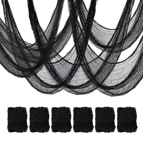 Mcupper 6 Pack Black Halloween Creepy Cloth (30 x 72 Inch), Halloween Gauze, Creepy Gauze for House, Outdoor, Yard and Halloween Decoration Indoor