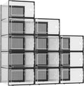 Kuject Shoe Storage Boxes - Clear Plastic Stackable Organizers | XX-Large 12 Pack for Closet & Under Bed - Black