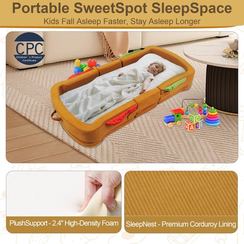 liftoza Toddler Travel Bed Sandwich Style - Portable Toddlers Floor Beds, Foldable Soft Foam Travel Crib for Baby and Kid, Washable Cover Toddler Cot with Safety Rail for Travel, Home/Travel Sleep
