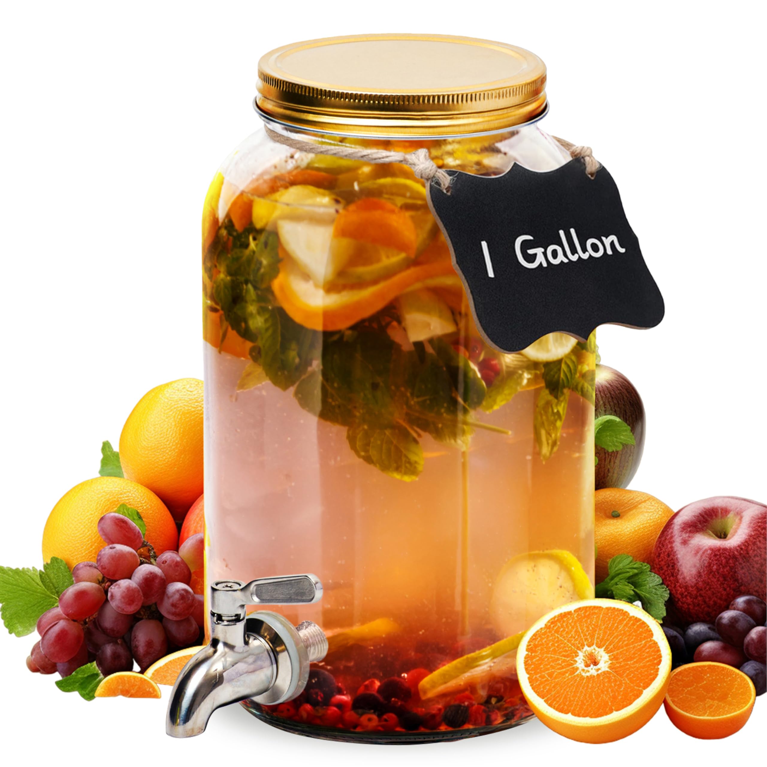 1 Gallon Kombucha Glass Beverage Dispenser with Spigot - Wide-Mouth - Glass Drink Dispenser Parties & Home Use and Lid for Juice, Wine, and Cold Drinks - Punch Dispenser - 10"x6"x6"