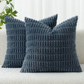 MIULEE Corduroy Throw Pillow Covers - Soft Boho Striped Design | 16x16 Inch Blue for Modern Farmhouse Decor