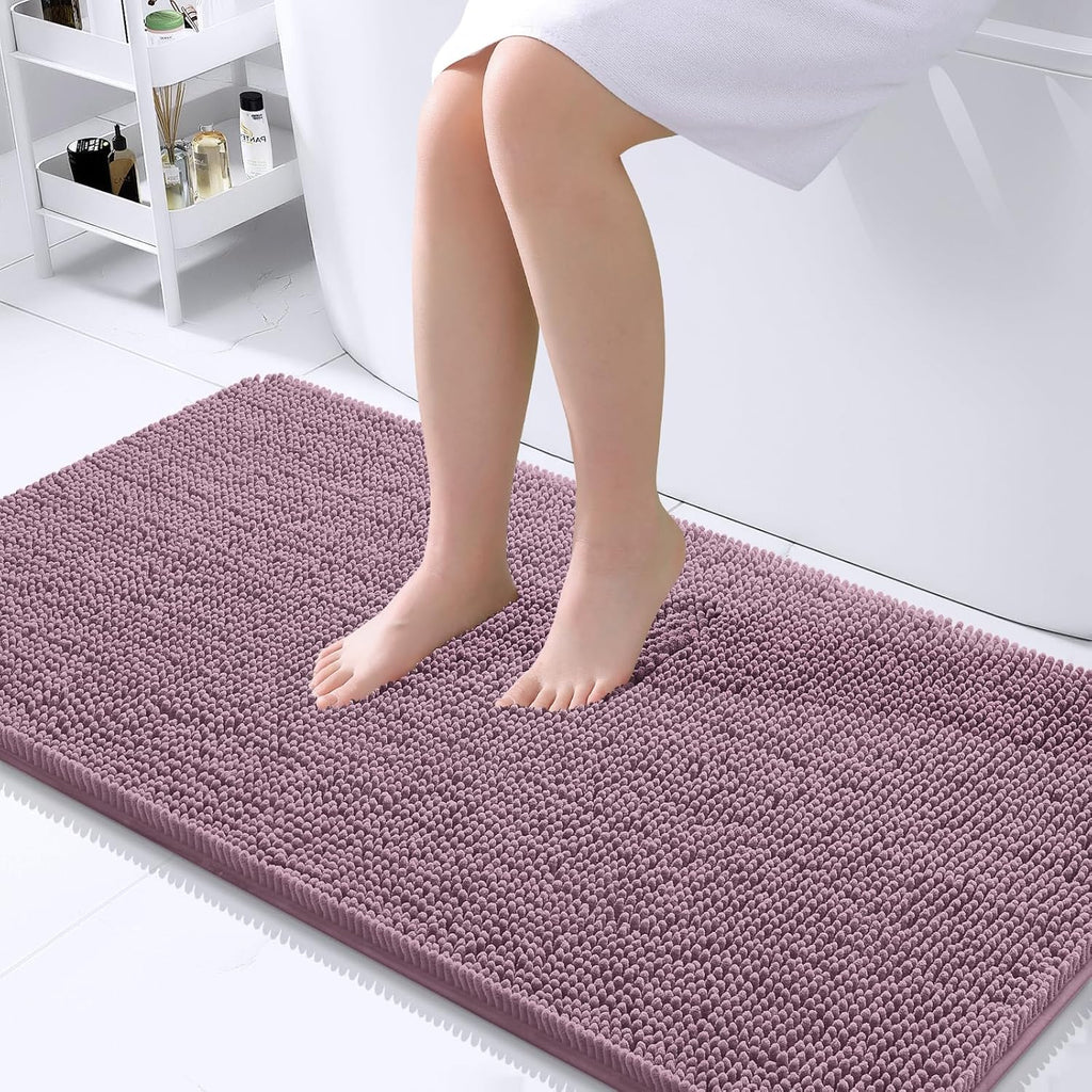 OLANLY Bathroom Runner Rug - Soft Absorbent Chenille with Rubber Backing | Quick Dry, Machine Washable, Deep Plum, 44x24