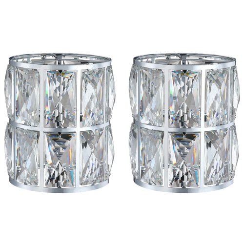 Doraimi Lighting 2 Pack Crystal Shade Replacement,Ceiling Fan Light Drum Lampshades Chrome Finish for Chandelier Vanity Lights Wall Sconces Pendant Light,1.66" Fitter Size 5" high*4.6" Diameter