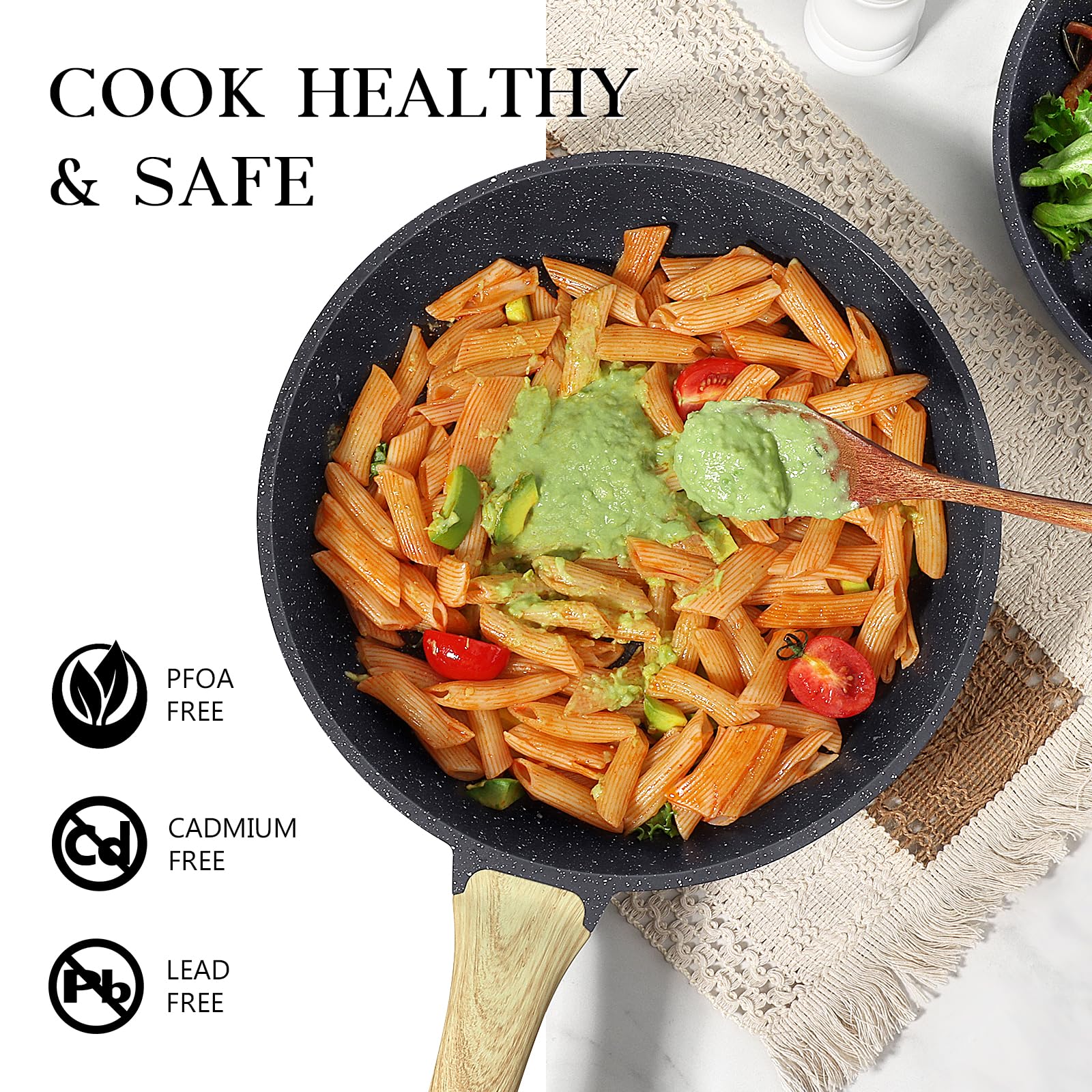 GiPP Nonstick Frying Pan Skillet with Lid - 9.5" Grey Granite Non Stick Pans, Omelette Pan with Heat-Resistant Handle, Compatible with All Stovetops, PFOA Free