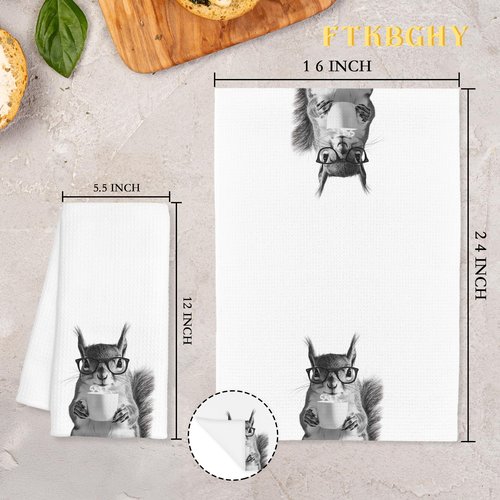 FTKBGHY Funny Squirrel Coffee Kitchen Towels, Gifts for Squirrel Lovers, Animal Lover Gifts Decorative Dish Hand Tea Towels for Kitchen Coffee Bar Decor, 16x24 Inch