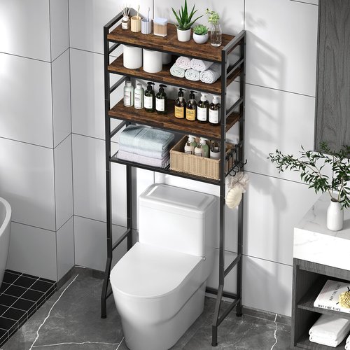 Over The Toilet Storage Rack,4-Tier Over Toilet Bathroom Organizer with Adjustable Wooden Shelves,Freestanding Space Saver Bathroom Cabinet Shelves Over Toilet,Over Toilet Storage, Vintage Brown