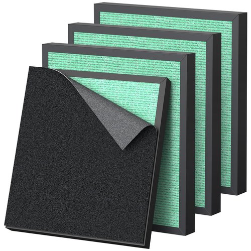 4 Pack ET066 Filter Compatible with Evalit ET066 Air Puri-fier, HEPA 3-Stage for Evalit ET066 Filter, 4 HEPA Filters & 8 Washable Pre-filters