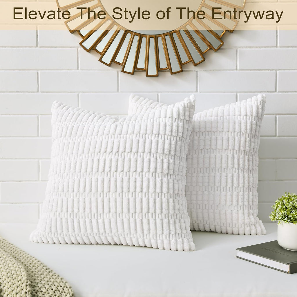 Volcanics Decorative Throw Pillow Covers - Soft Corduroy Striped 18x18 Inch | Modern Farmhouse Boho Decor