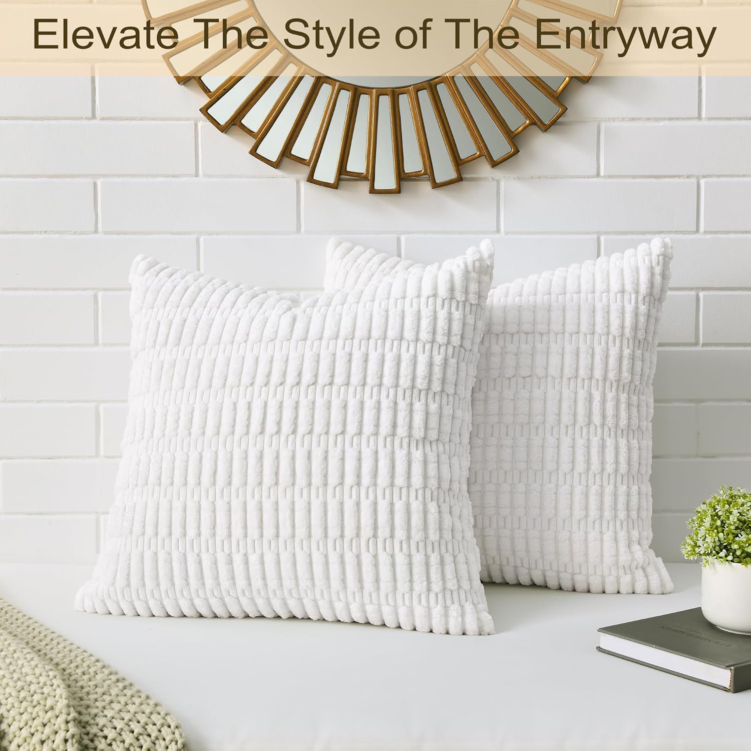 Volcanics Decorative Throw Pillow Covers - Soft Corduroy Striped 18x18 Inch | Modern Farmhouse Boho Decor