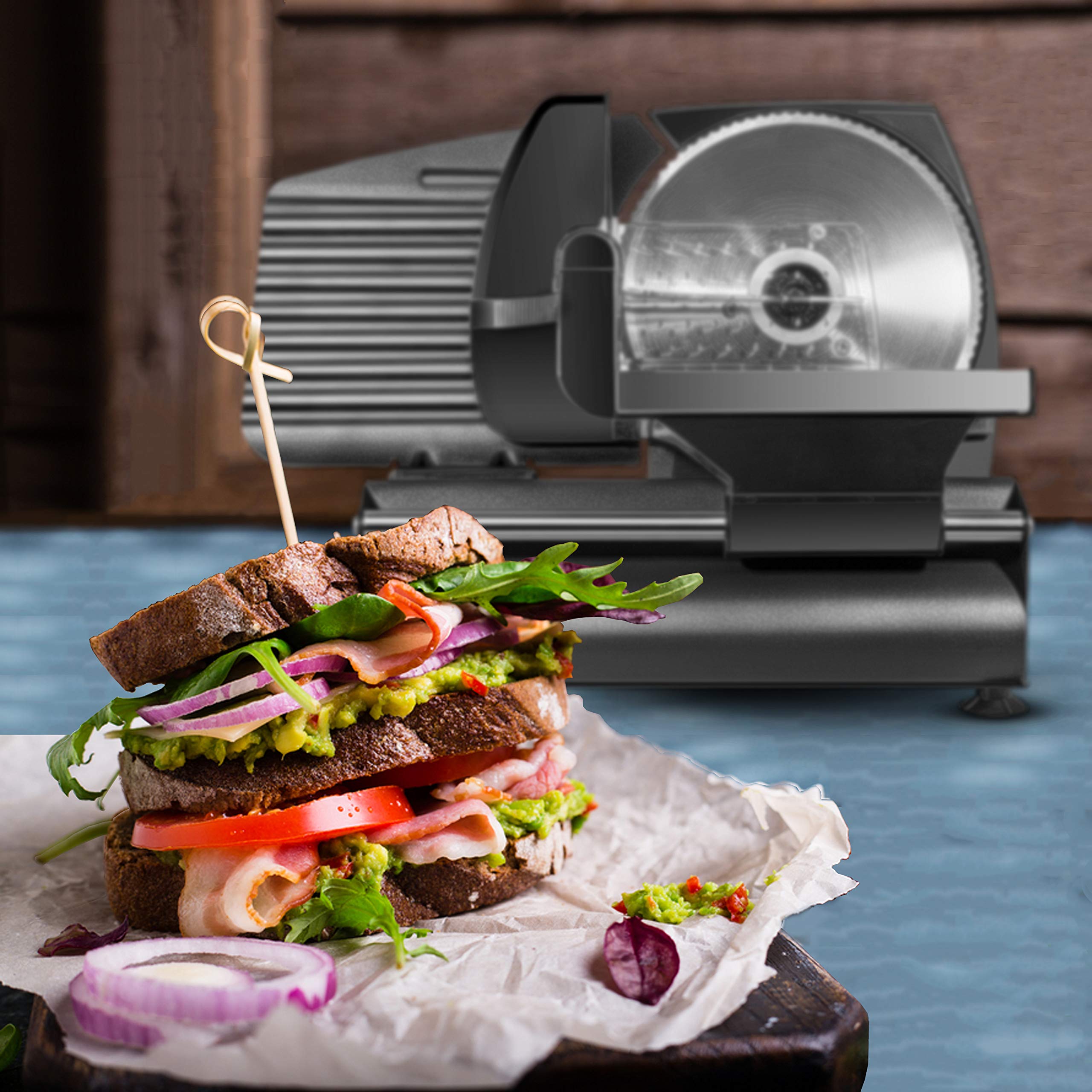 Chefman Electric Deli Slicer With Adjustable Slices, Stainless Steel Blades, Safe Feet - For Ham, Cheese, Bread, Fruit & Veggies