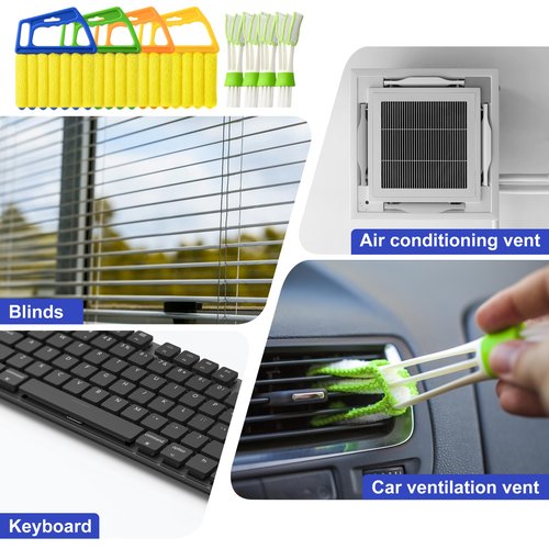 Blind Cleaner Duster Tool - 4 Pcs 7 Fingers Anti-Shedding Window Blind Cleaner Tool and 4 Pcs Air Vent Cleaner, with High-Density Microfiber Fleece and Ergonomic Handle, Detachable and Washable