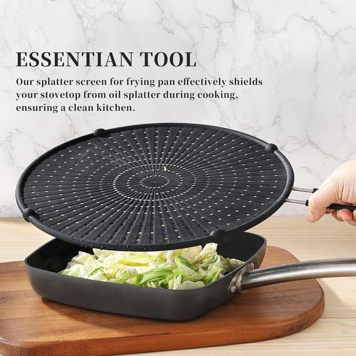 Apidgrowth Silicone Splatter Screen for Frying Pan,Grease Splatter Guard,Heat-Resistant Splatter Guards for Cooking,Dishwasher Safe (9.8", 11.4", 13")