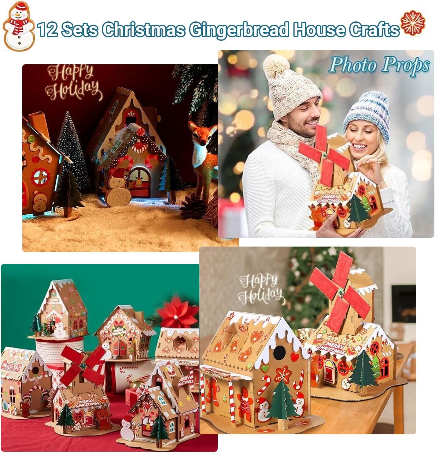 Regine Switzerland Christmas Gingerbread House DIY Kit - 12 Pack Cardboard Fun for Kids & Adults
