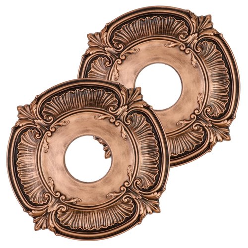 Woogim 2PCS 11.81" Round Ceiling Light Medallion PU Red Copper Decorative Ceiling Fan Medallion Ceiling Light Ceiling Cover Decorative Plate for Fans Chandeliers