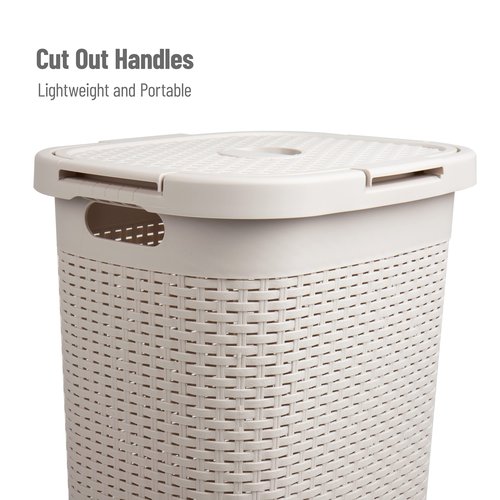 Mind Reader Slim Laundry Hamper with Lid, 60L Tall Clothes Basket, Narrow Tapered Design for Bathrooms, Closets and Laundry Rooms, Plastic, Ivory